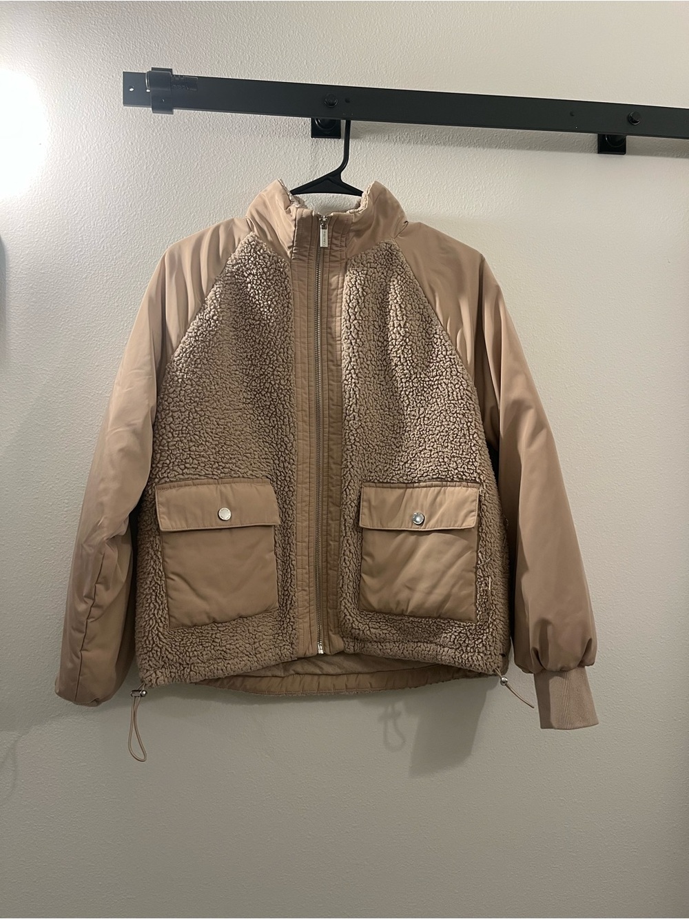 Calvin Klein Taupe Teddy Fleece Mixed-Media Jacket